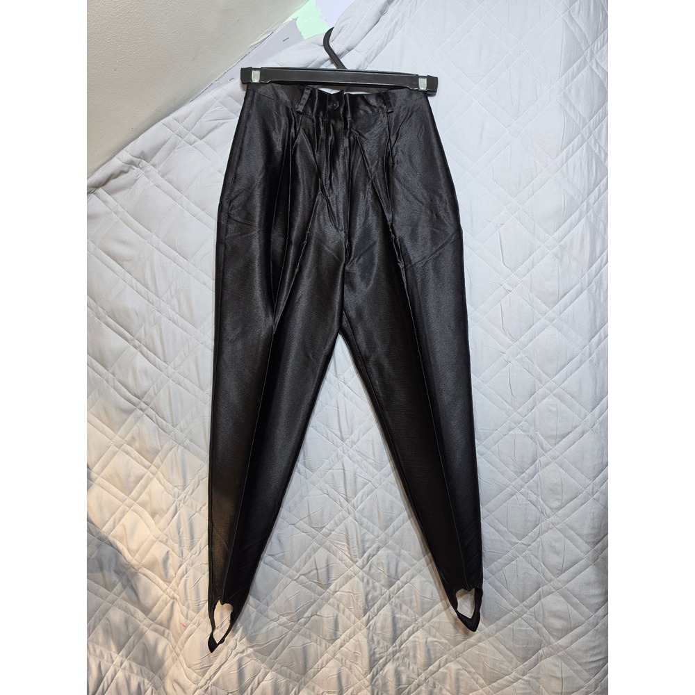 Rina Rossi Women Black Shimmer Stirrup Pants High Waist Pleated Vintage Size 4